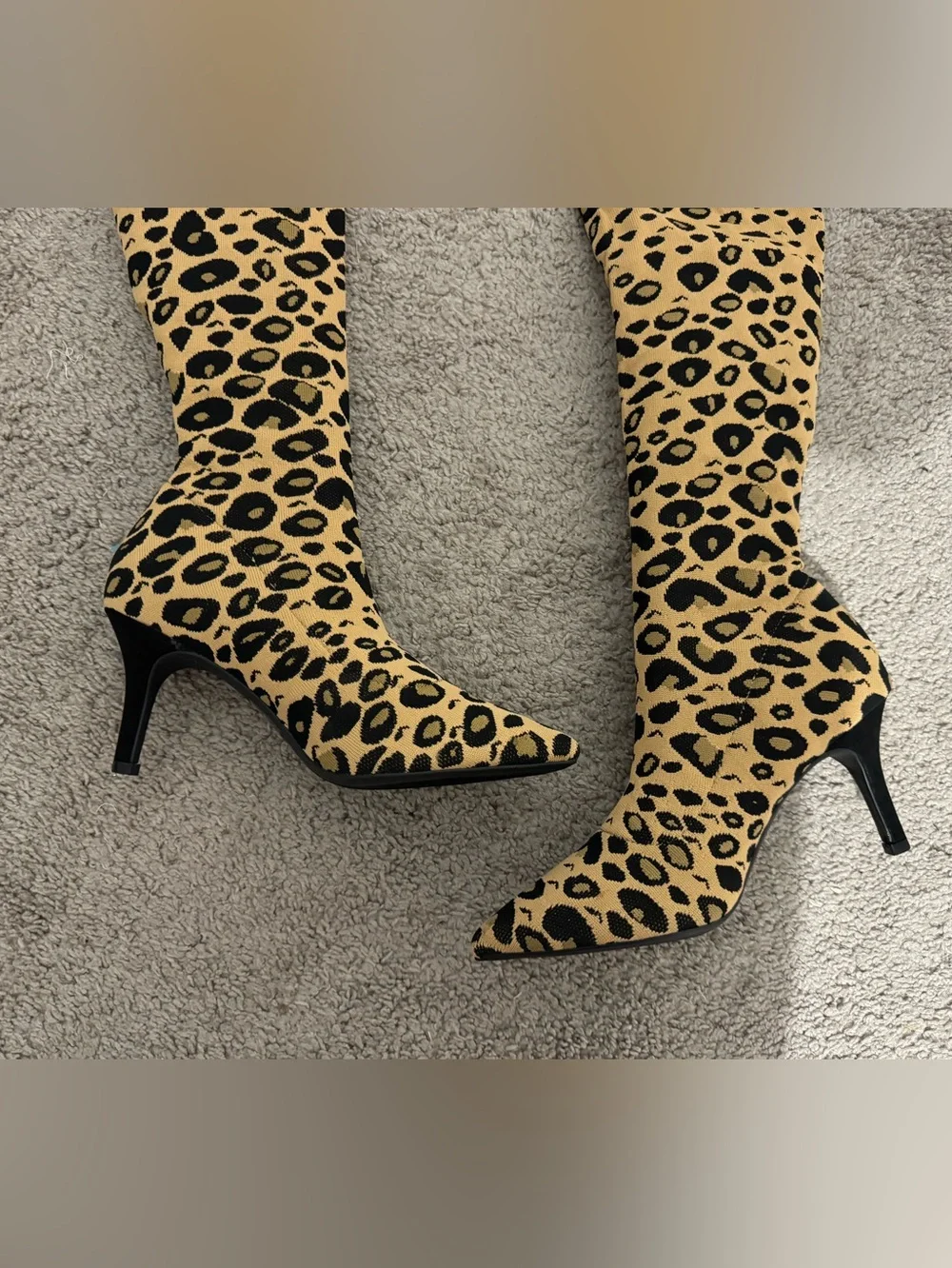 Cool I.N.C. Size 6.5 tan black leopard print fabric over the knee Briella boots